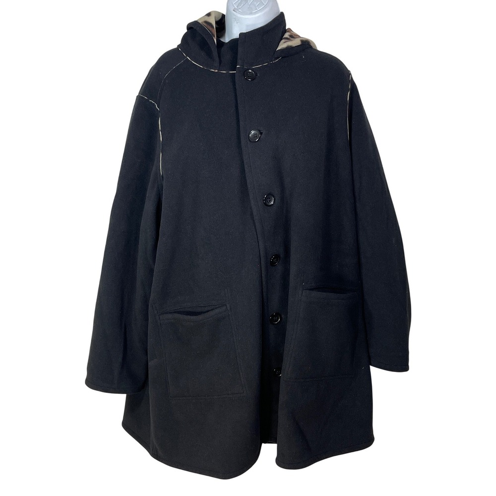 Susan Graver Weekend Reversible Hooded Coat Leopard Print Black Plus  1X NEW